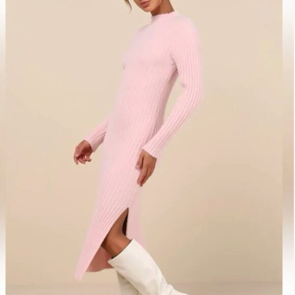 Lulus Fuzzy Midi Sweater Dress XXS Pink - Picture 4 of 4